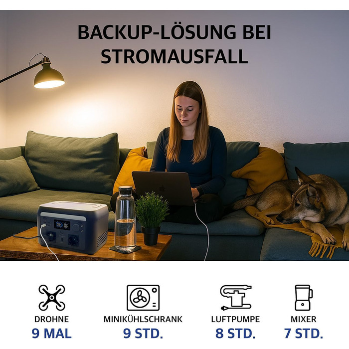 Аварійний акумулятор Revolt 230V Портативна електростанція та сонячний генератор 512 Втгод, ДБЖ, додаток, 600 Вт (акумуляторний блок, аварійне живлення 230 В)