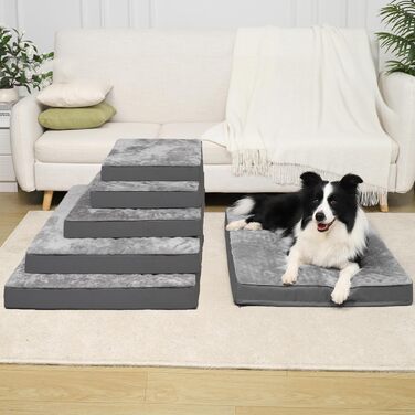 Ортопедичне ліжко для собак KSIIA для великих та середніх собак, подушка для собак, яку можна прати, пухнастий килимок для собак, матрац для собак зі знімним чохлом, темно-сірого кольору, 90x55x7 см (Д 90 x Ш 55 x В 7 см)