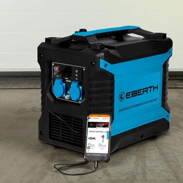 Інверторний генератор EBERTH потужністю 2000 Вт, тихий аварійний генератор з бензиновим двигуном потужністю 3 к.с., 4-тактний, генератор з 2 портами 230 В та 2 USB, інверторна технологія для живлення без стрибків напруги, інвертор потужністю 2000 Вт