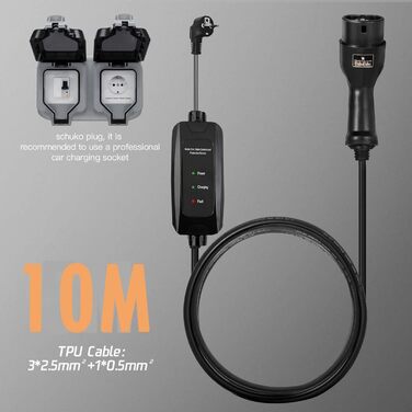 Тип 2 зарядний кабель Schuko 10M, 3,68кВт, 16А, тип 2 зарядний пристрій Schuko зі світлодіодним індикатором Зарядний кабель електр