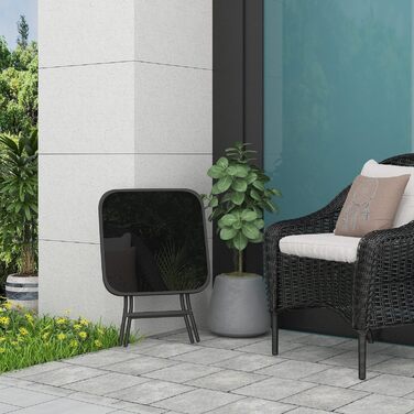 Складаний стіл eSituro, складний бічний столик, балконний стіл, кемпінговий стіл, садовий стіл, бістро-стіл, з металевим каркасом, прямокутна стільниця із загартованого скла, 46x46x48 см, чорний