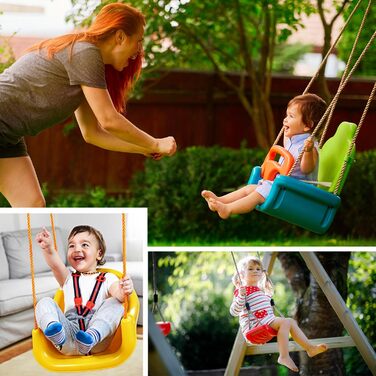 Дитячі гойдалки Montafox дитячі гойдалки 3 в 1 регульовані зростаючі дитячі гойдалки зі спинкою на ременях, колір різнокольорові р