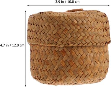 Міні-кошик IMIKEYA з 2 предметів з морською травою та кришкою, круглий, ручної роботи, маленька скринька з морської трави, кошики для зберігання з верби, сільський квітковий кошик для столу, дому, вечірки, 12x9 см