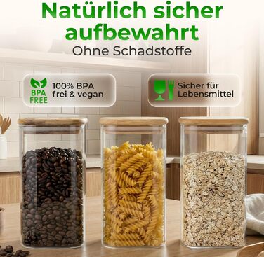 Банки для зберігання з кришками з акації квадратні/прямокутні скляні банки для зберігання герметичні та штабельовані кухонні контейнери для зберігання 6x800 мл