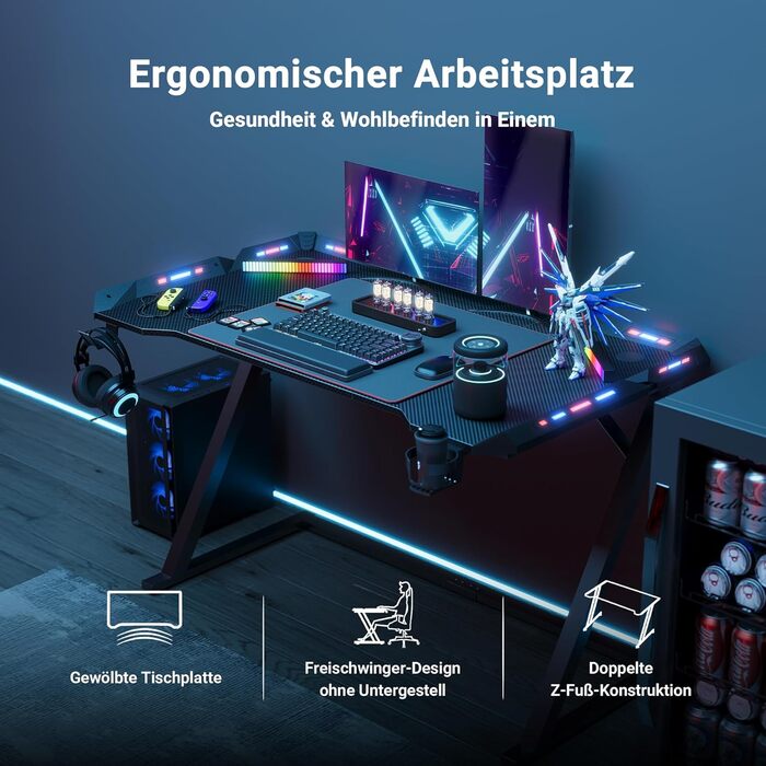 Ігровий стіл Claiks, 100 x 60 см, МДФ / сталь / вуглецеве волокно, чорний