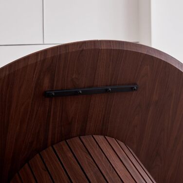 Сучасний круглий обідній стіл у стилі вабі-сабі, темно-коричневий з дерев&39яною текстурою та циліндричною основою, 120 x 120 x 76 см