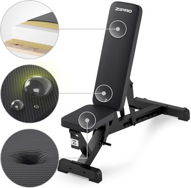 Регульована лава ZIPRO Pumpiron, лава для штанги з вантажопідйомністю 350 кг, фітнес-лава з 8-позиційною регульованою спинкою, 3-позиційне регульоване сидіння, тренувальна лава для дому або спортзалу, лава для сидячих пресів