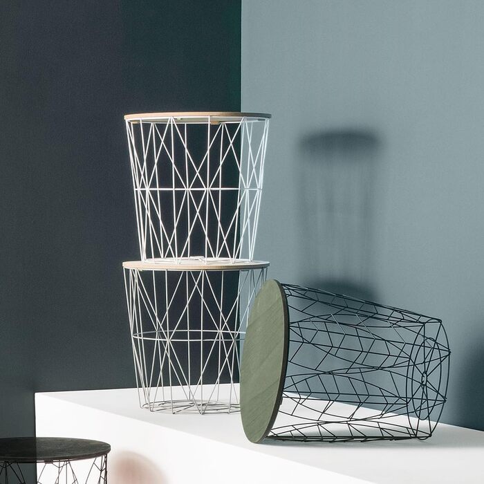 Журнальний столик Kumi з дизайном кошика чорний колір з імітацією дерева, діаметр 40 x висота 41 см, вбудований простір для зберігання для вітальні, спальні, журнальний столик