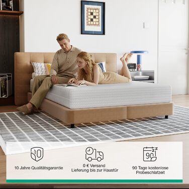 Матрац Novilla 140x200 см з холодної піни, рівень жорсткості H3/H4, 7-зонний комфортний матрац з піни, дихаючий комфортний згортаючий матрац зі знімним тканинним чохлом, сертифікований Oeko-TEX, висота 18 см, 18 см, 140 x 200 см