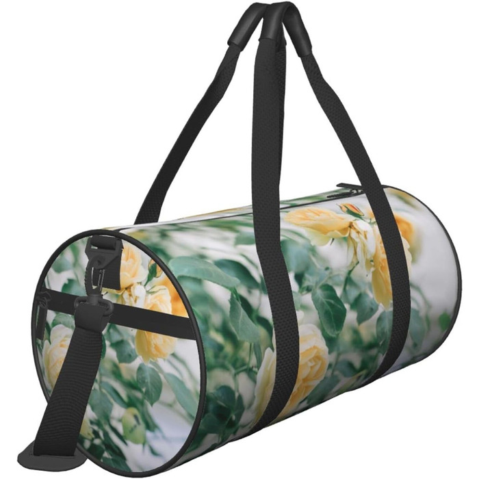 Спортивна сумка для подорожей з принтом жовтих троянд, дорожня сумка, чорна, універсальний розмір