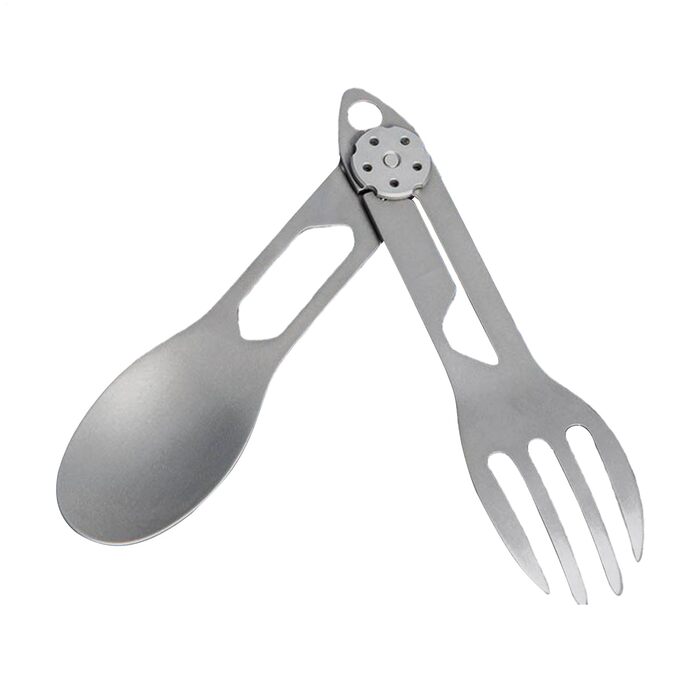 Обертова ложка-виделка з титану, титановий сплав, 16,7 см, складна, 2-в-1 ложка-виделка, легкий кемпінговий посуд, компактний, для активного відпочинку, пікніка, походів, барбекю, спорядження для виживання