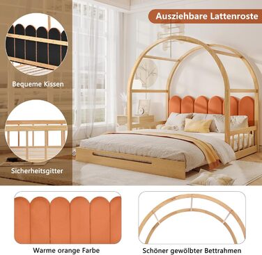 Дитяче ліжко, висувне дерев'яне ліжко з рейковим каркасом, розсувне ліжко денний ліжечко, ліжко зі склепінчастим дахом, оксамитові