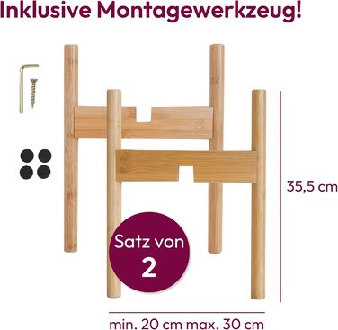 Підставка для рослин Gadgy - Набір із 2 бамбукових підставок для квітів - Регульовані квіткові табурети для горщиків діаметром до 30,5 см - Підставка для квіткових горщиків, висота 35,5 см - Підставка для рослин на бамбукових ніжках.