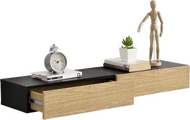 Набір з 2 настінних полиць з шухлядою Чорний/дерево Підвісна полиця Настінна полиця Шафа Стіл Тумба приліжкова Комод Настінна поли