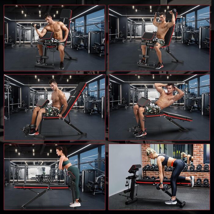 Регульована силова лава для домашнього спортзалу, складна силова лава 350 кг з розгиначем ніг та накладкою для згинання рук, тренувальна лава з нахилом та опусканням для дому