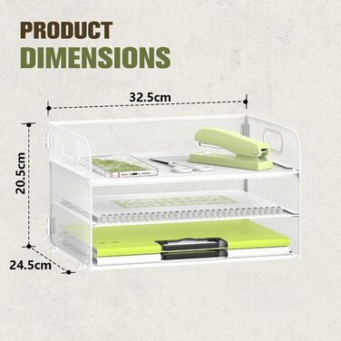 Лоток для документів А4, 3 відділення, штабелювані офісні лотки, металевий лоток з ручкою, білий