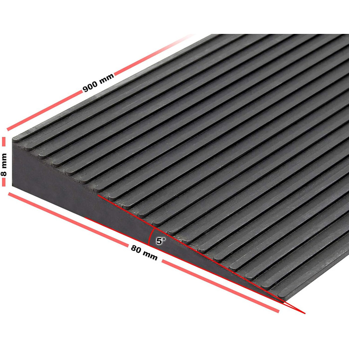 Пандус для порогу Wiltec 900x80x8 мм для інвалідного візка та ходунків, чорний, пандус для інвалідного візка з твердої гуми, нековзна поверхня, бордюрний пандус може бути скорочений