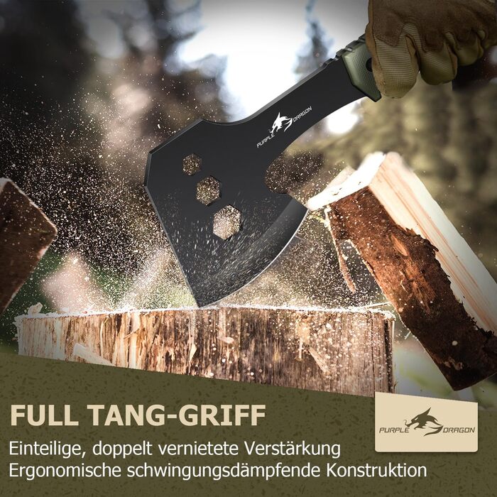 Великий ніж-сокира Purple Dragon для активного відпочинку, набір з піхвами. Міцний сокира з цільного шматка сталі D2, для кемпінгу, виживання та розпилювання деревини. Чудовий подарунок для чоловіків, колір зелений.