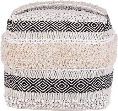 Кремово-білий пуф, 50 x 50 см, бавовна в стилі бохо, ретро декоративні елементи, Канам