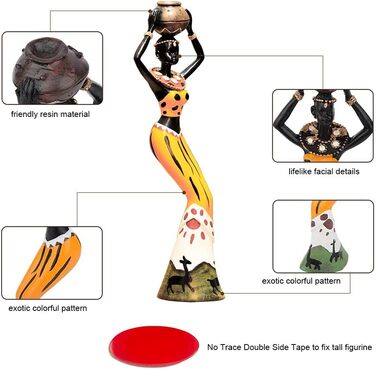 Шматки Африканська скульптура, Африканська декоративна жіноча фігурка Фігурка Дівчина Фігурка Статуя Декор Домашні декоративні чорні фігурки Креативні ремісничі ляльки Прикраси Унікальні, 3