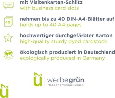 Папка для презентацій Werbegruen A4 біла високої якості Міцний, DIN A4 320 г/м картон Зроблено в Німеччині Слот для візиток Папка-конверт, папка з сертифікатами, папка для документів (трава, 100 шт. )