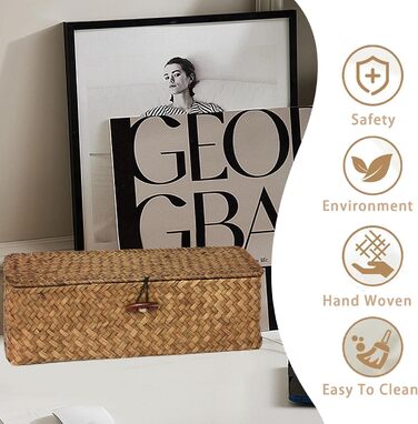 И плетеного прямокутного кошика з ротанга з натурального плетеного ротанга, кошик для зберігання з кришкою, плетений кошик для зберігання для організації іграшок-снеків, 2 шт.