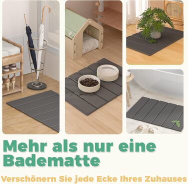 Килимок для ванної з каменю, 60 см складний діатомовий килимок для ванної, суперпоглинаючий килимок для ванної, швидковисихаючий, нековзний для ванної кімнати, легко миється, сірий