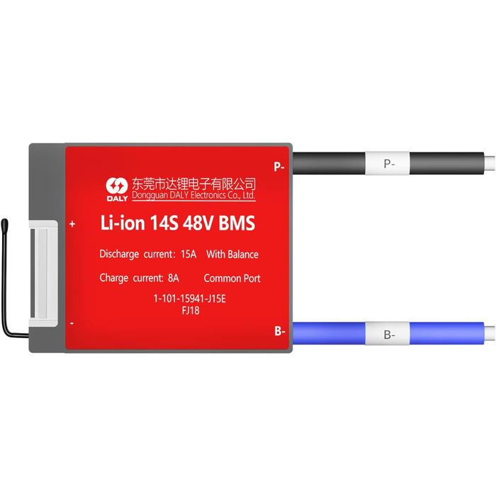 Система керування літій-іонним акумулятором DALY BMS 14S 48V 15A, плата захисту акумуляторного блоку зі загальним портом та балансувальними проводами для домашнього використання, електронних пристроїв з акумулятором 18650, саморобними роботами