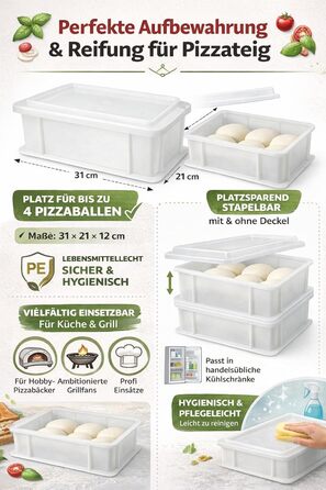 Коробка для тіста для піци 1 кришка - мала версія для менших холодильників 3212 см Зроблено в Італії Коробка для розстойки, форма для тіста для піци Коробка для тіста для кульок тіста для піци, контейнер для тіста для піци, 1