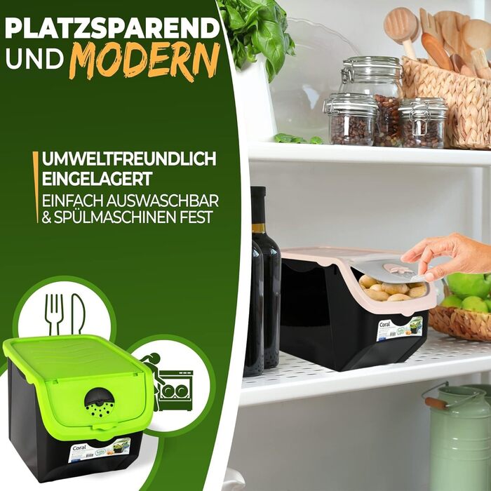 Набір із 2 контейнерів для зберігання картоплі STAHLMANN, контейнер для картоплі з клапаном, ідеально підходить для зберігання цибулі без проростання, контейнер для картоплі для організованої кухні, контейнер для овочів 12 л