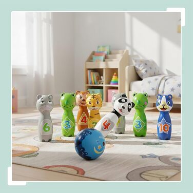 Дитячий набір для боулінгу Relaxdays, 10 кеглей, 2 м&39ячі, тварини, вік 3, для приміщень та вулиці, набір для боулінгу з пінопласту, різнокольоровий