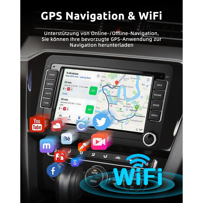 Автомобільне радіо Essgoo 464G Android 14 для VW Caddy Golf MK5 6 Polo Passat Seat RCD330 з бездротовим CarPlay Android Auto, 2 Din радіо з 7-дюймовим сенсорним екраном Bluetooth FM RDS GPS WiFi