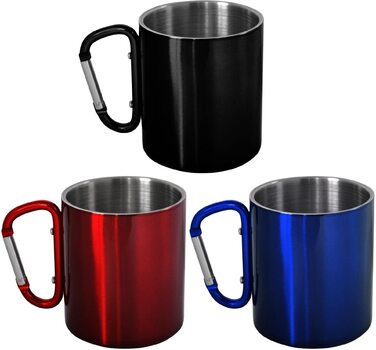 Набір із 3 кухлів normani з карабіном з нержавіючої сталі, 330 мл, для кріплення до рюкзака, чорний/червоний/синій, 330 мл