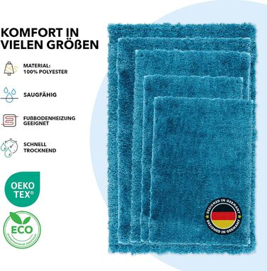 Килимок для ванни casa pura Sky Soft - Пухнастий, нековзний та м&39який килимок для ванни Килимок для ванни та душу для ванни, душу та туалету Можна прати в пральній машині та швидко сохне 80x150 см - Бірюзовий 80 x 150 см (Прямокутний) Бірюзовий