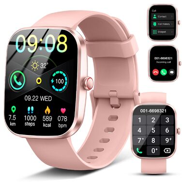 Розумний годинник для чоловіків та жінок, 1.91-дюймовий HD Smart Watch з Bluetooth-дзвінками, фітнес-трекер, крокомір з понад 110 спортивними режимами, монітор сну, пульсометр SpO2, водонепроникний фітнес-годинник IP68 для Android та iOS, рожеве золото