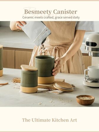 Герметичні контейнери для зберігання Besmeety з кришками, керамічні банки для зберігання, контейнери для зберігання продуктів, кухонне сховище, коробки для зберігання, зелено-жовті (1200 мл x 700 мл)