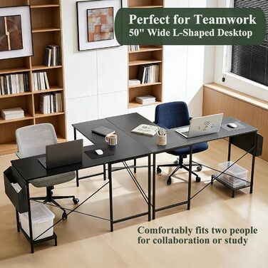 Подібний стіл, 127,7 см, двосторонній комп&39ютерний стіл, кутовий ігровий стіл з підставкою для процесора та сумкою для зберігання, міцний металевий каркас, робоча станція для ПК для домашнього офісу, чорний