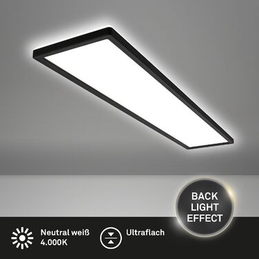 Стеля LED-панель BRILONER 98x20 см, 36Вт 4800лм, з непрямим світлом, ультратонка (3 см), нейтральний білий колір, чорна прямокутна люстра для вітальні та кухні