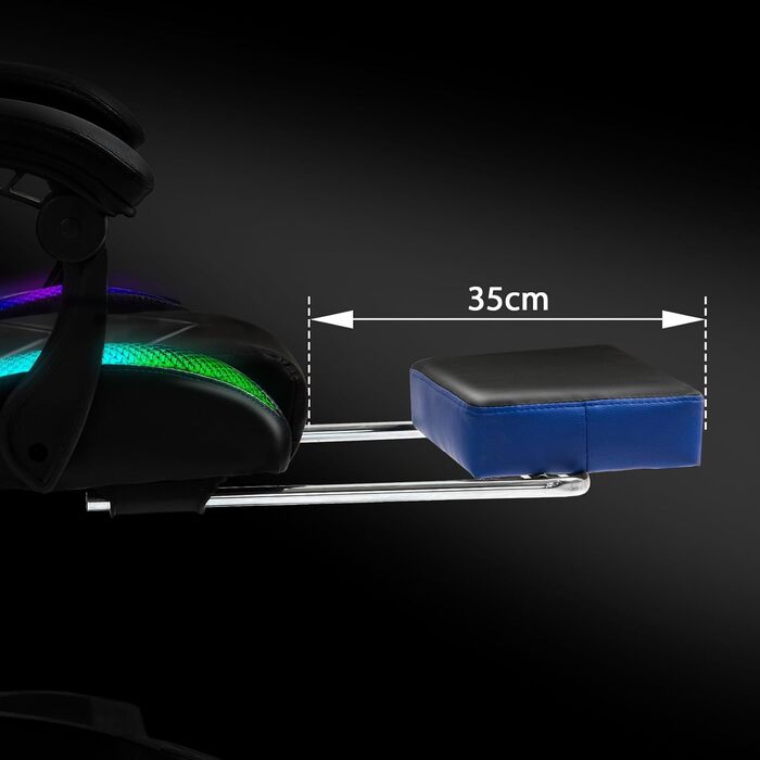 Ігрове крісло з RGB підсвічуванням, підставкою для ніг, ергономічною спинкою, подушкою для голови та масажем. Регульоване по висоті, для дорослих та дітей. Синій RGB-синій колір.