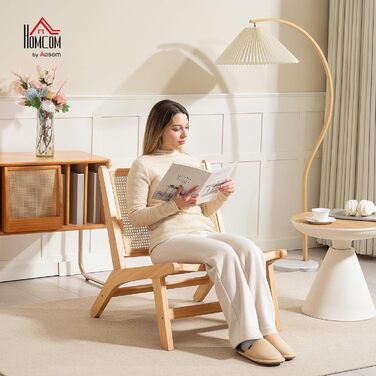 Крісло HOMCOM, Крісло-реклайнер без підлокітників, Крісло зі спинкою з ротанга, Дерев&39яний каркас, Крісло для читання для вітальні, спальні, натуральне дерево