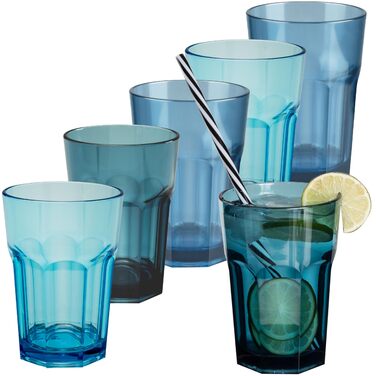 Акриловий кемпінговий стакан, 400 мл, різні кольори - келих на 6 осіб, акриловий стакан для води, пластиковий, для кемпінгу, саду, імітація справжнього скла, кухоль для пікніка, дитячий, для людей похилого віку, лонг-дрін, коктейльний, блакитно-блакитно-б