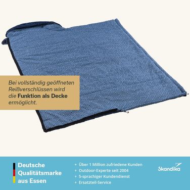 Спальний мішок Skandika Dundee з фланелевої ковдри Бавовна, розкішна якість, з&39єднується, подвійний спальний мішок, 3 сезони, до -20C, 220 x 80 см / 220 x 160 см Спальний мішок для кемпінгу, індиго, правий
