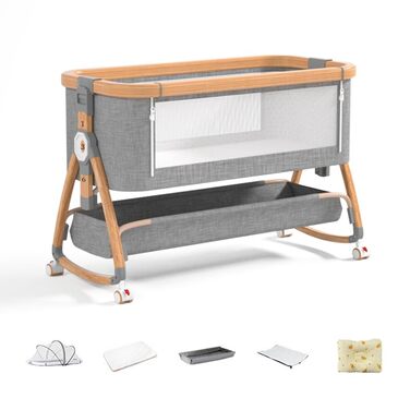 Дитяче ліжечко, безпечний сон, матрац з кокосового волокна, пеленальний столик, легко збирається та складається, портативне ліжечко для новонароджених (Woody)