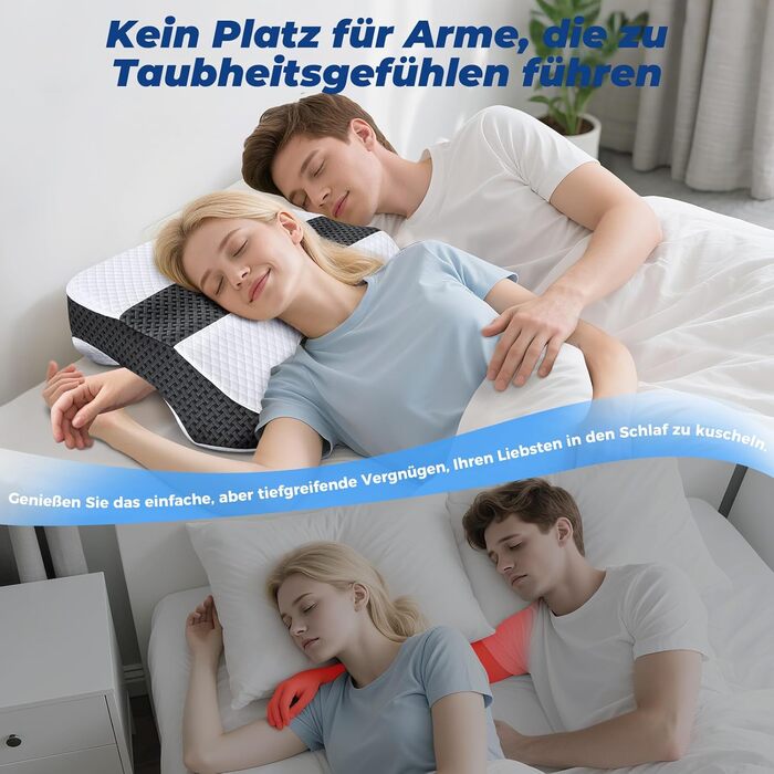 Подушка SAHEYER для сну на боці з проймою, ергономічна ортопедична подушка 2-в-1 для шиї та плечей, подушка з піни з ефектом пам&39яті з 3 проймами для сну на боці, спині та животі, чорно-білий колір
