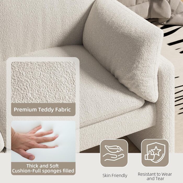 Місний диван UNIONLINE, розкладний диван шириною 172 см, сучасний двомісний диван з плюшевим принтом, 2-3 місця для вітальні, спальні, квартири, домашнього офісу, білий 3-місний диван, шириною 172 см, тканина плюшевий принт, шириною 172 см, білий, 3-