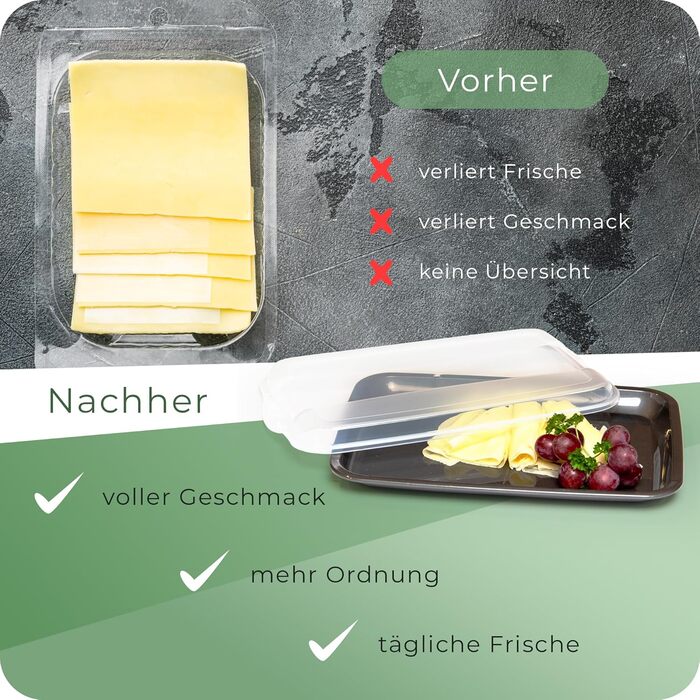 Набір із 6 преміальних контейнерів Novaliv для делікатесів антрацитового кольору з прозорими кришками, контейнери для зберігання ковбас та сиру, розміри 25x17x3 см, органайзер для холодильника, коробка для хрустких хлібців, необхідні кухонні гаджети для д