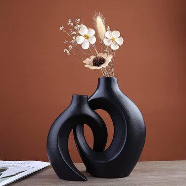 Ваза чорна матова, Керамічна ваза для пампасної трави, Ваза Скандинавська кільцева форма Сучасний декор, Квіткова ваза Прикраса ві