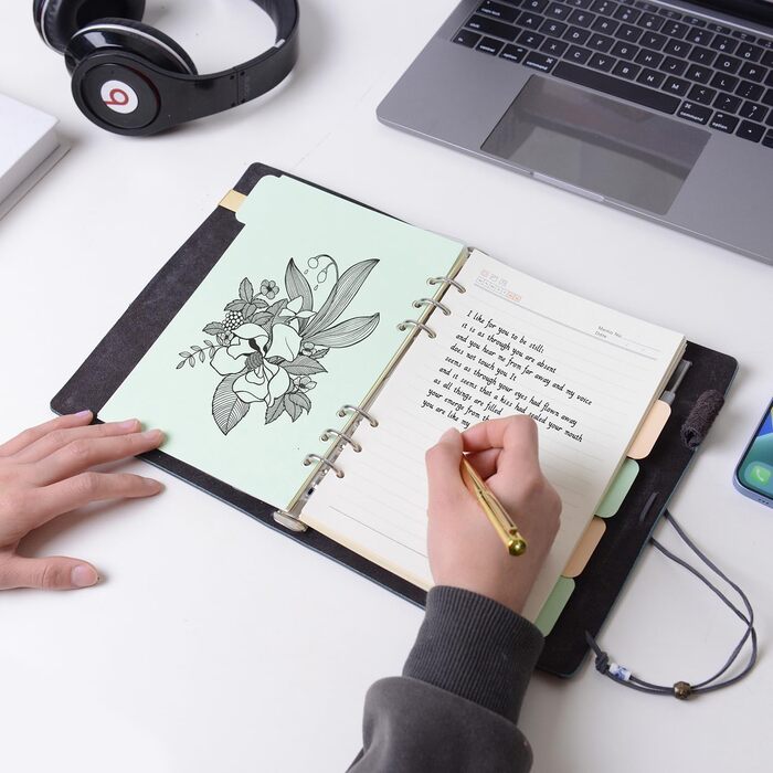 Шкіряний блокнот-щоденник Wonderpool з кільцями папка-кільце для запису, спіральний папір для ділових блокнотів, вінтажна обкладинка для офісного планування, туристичного органайзера (блакитний, A5)