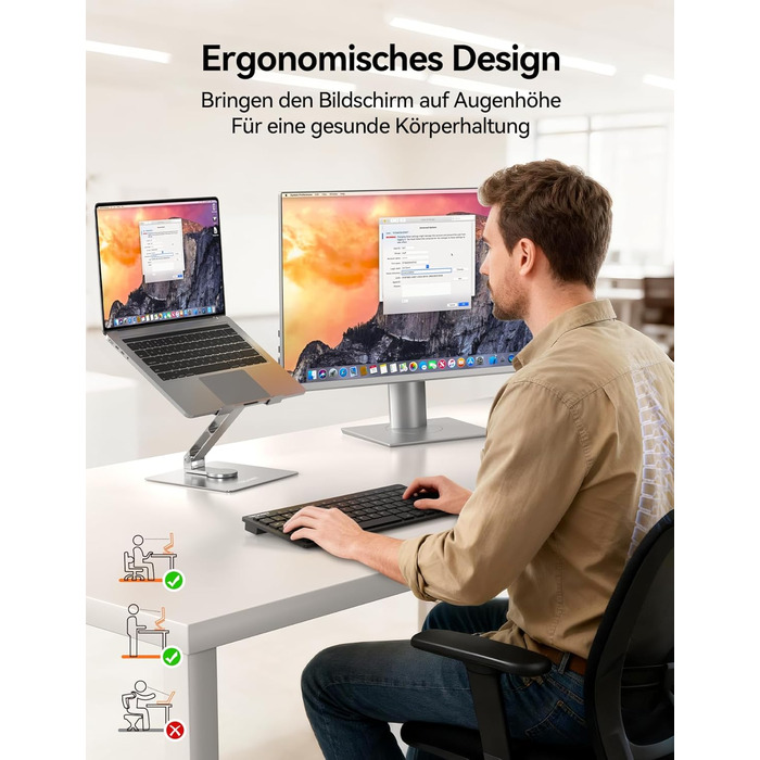 Стійка для ноутбука TECKNET поворотна на 360, регульована по висоті, складана, ергономічна підставка для ноутбука на стіл. Сумісна з MacBook Air/Pro до 16. Срібляста.