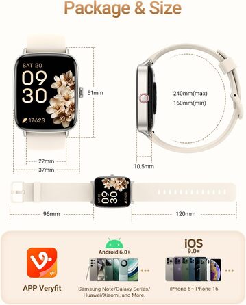 Розумний годинник для чоловіків та жінок з функцією телефону, фітнес-годинник 1,85 дюйма, понад 100 спортивних режимів, фітнес-трекер з моніторингом серцевого ритму/SpO2/сну, крокомір, водонепроникний спортивний годинник IP68 для iOS та Android, бежевий